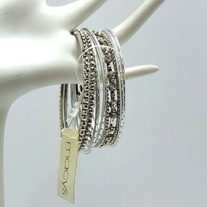 Macy's 7pc silver bangle bracelet with stones